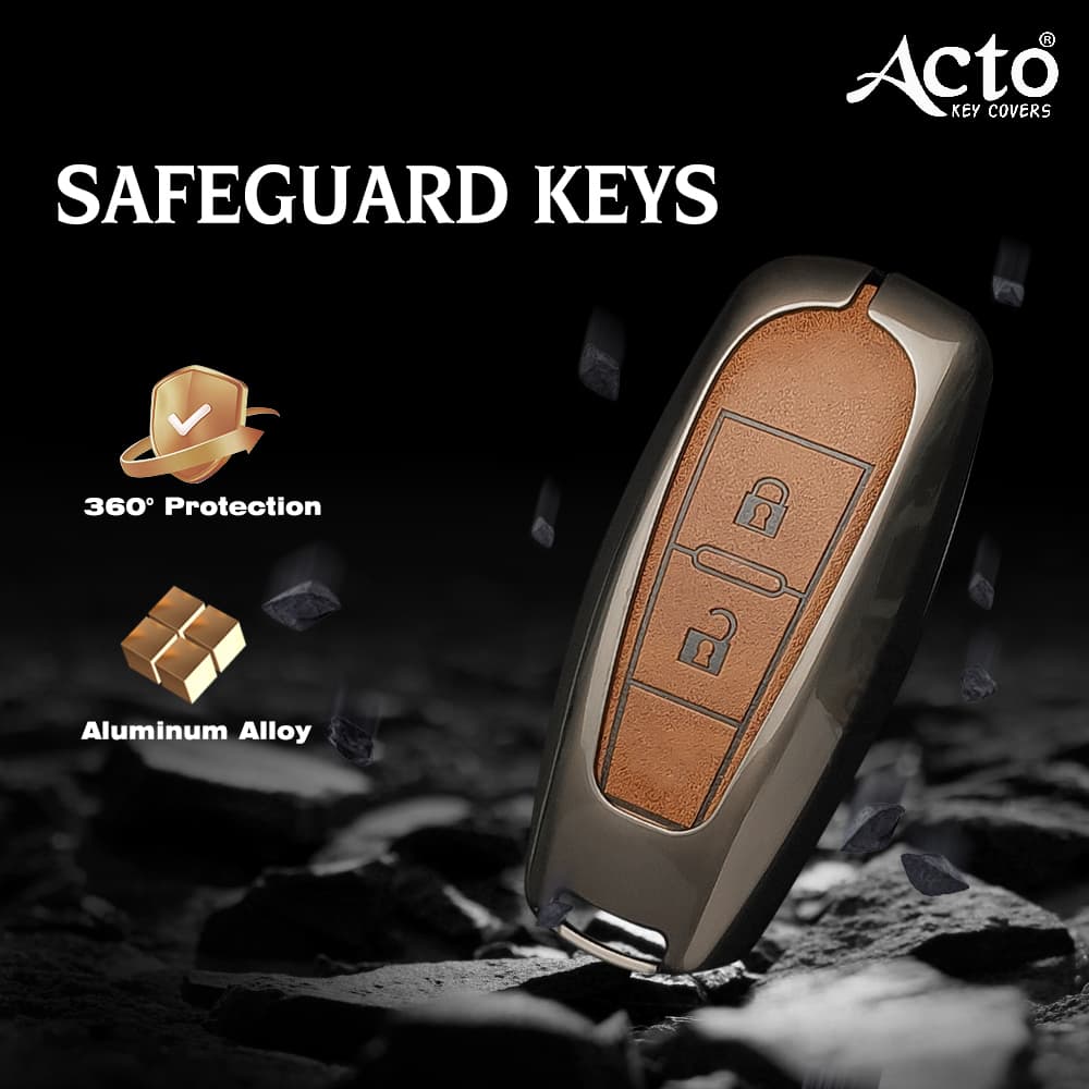 Acto Metal Leather car Key Cover with Key Chain Compatible with Suzuki Baleno/ Ciaz/ Ignis/ S-Cross/ Brezza 3 Button Smart Key Cover Pack of 1 Set 3