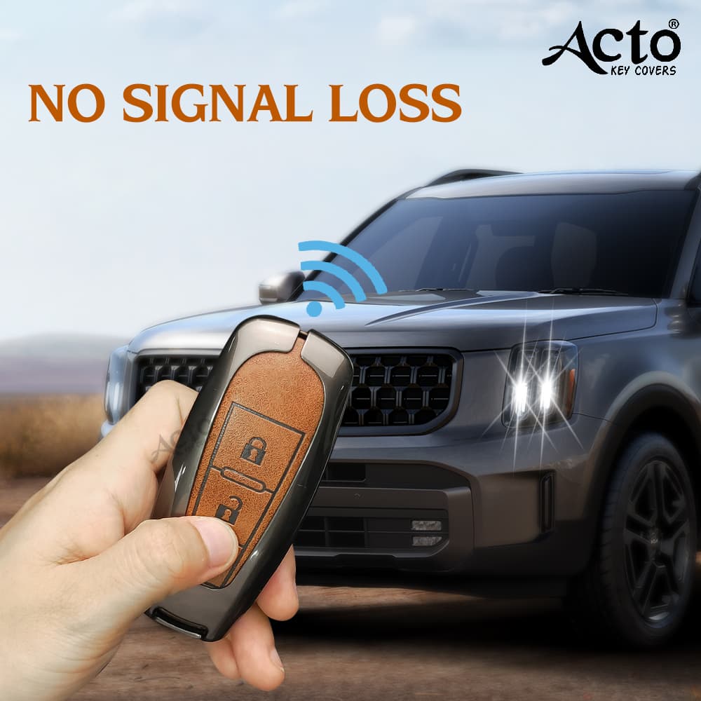 Acto Metal Leather car Key Cover with Key Chain Compatible with Suzuki Baleno/ Ciaz/ Ignis/ S-Cross/ Brezza 3 Button Smart Key Cover Pack of 1 Set 4