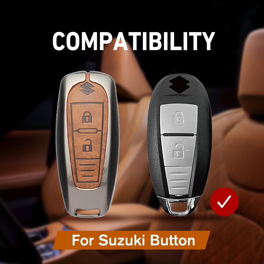 Acto Metal Leather car Key Cover with Key Chain Compatible with Suzuki Baleno/ Ciaz/ Ignis/ S-Cross/ Brezza 3 Button Smart Key Cover Pack of 1 Set 5