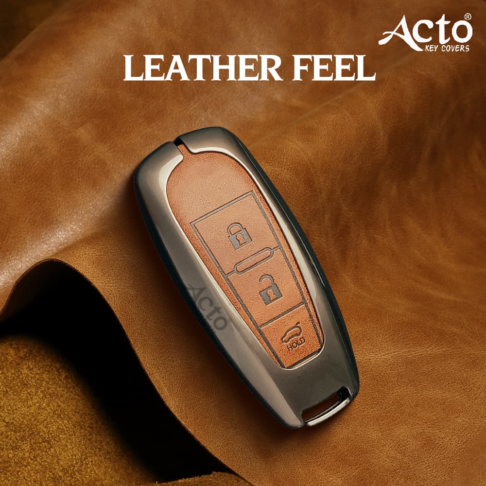 Acto Metal Leather car Key Cover with Key Chain Compatible with Suzuki Baleno/ Ciaz/ Ignis/ S-Cross/ Brezza 3 Button Smart Key Cover Pack of 1 Set 4