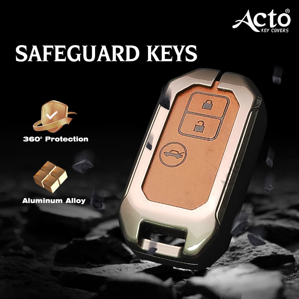 Acto Metal Leather car Key Cover with Key Chain Compatible with Suzuki New Swift/ New Ertiga 3 Button Smart Key Cover Pack of 1 Set 2