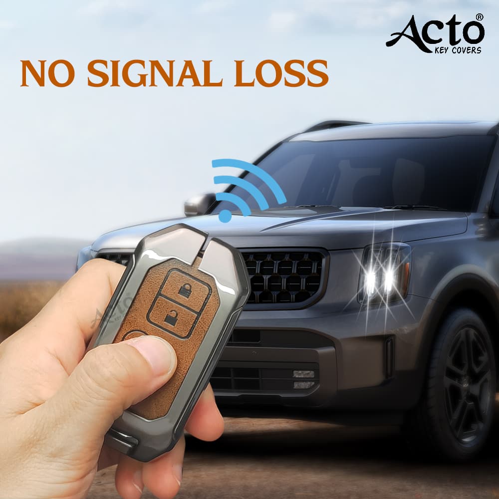 Acto Metal Leather car Key Cover with Key Chain Compatible with Suzuki New Swift/ New Ertiga 3 Button Smart Key Cover Pack of 1 Set 4