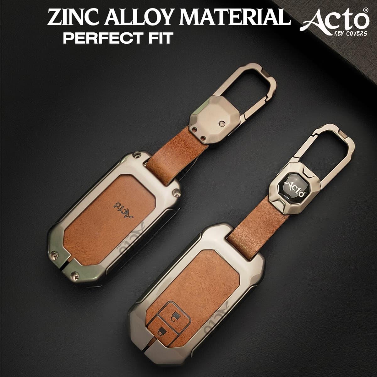 Acto Metal Leather car Key Cover with Key Chain Compatible with Suzuki New Baleno/ New Swift/ New Dzire/ New Ertiga/ XL-6 2 Button Smart Key Cover Pack of 1 Set 2