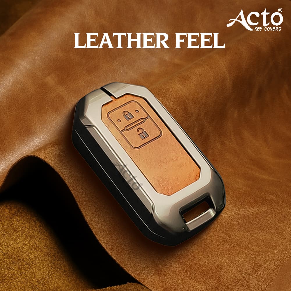Acto Metal Leather car Key Cover with Key Chain Compatible with Suzuki New Baleno/ New Swift/ New Dzire/ New Ertiga/ XL-6 2 Button Smart Key Cover Pack of 1 Set 3