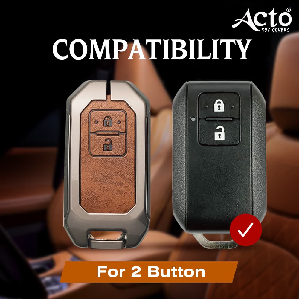 Acto Metal Leather car Key Cover with Key Chain Compatible with Suzuki New Baleno/ New Swift/ New Dzire/ New Ertiga/ XL-6 2 Button Smart Key Cover Pack of 1 Set 5