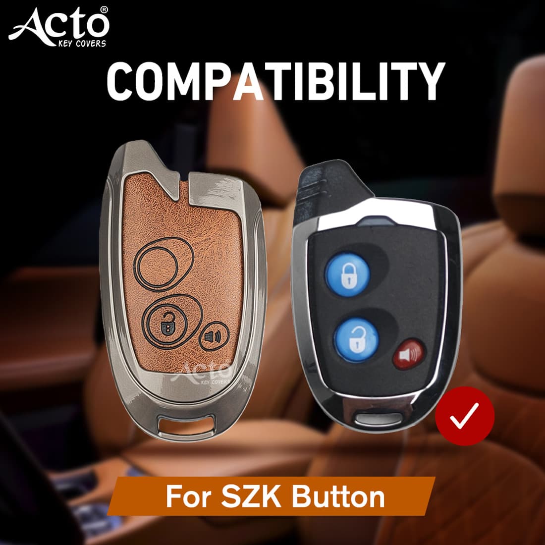 Acto Metal Leather car Key Cover with Key Chain Compatible with Suzuki Baleno/ Ciaz/ Ignis/ S-Cross/ Brezza 3 Button Smart Key Cover Pack of 1 Set 5