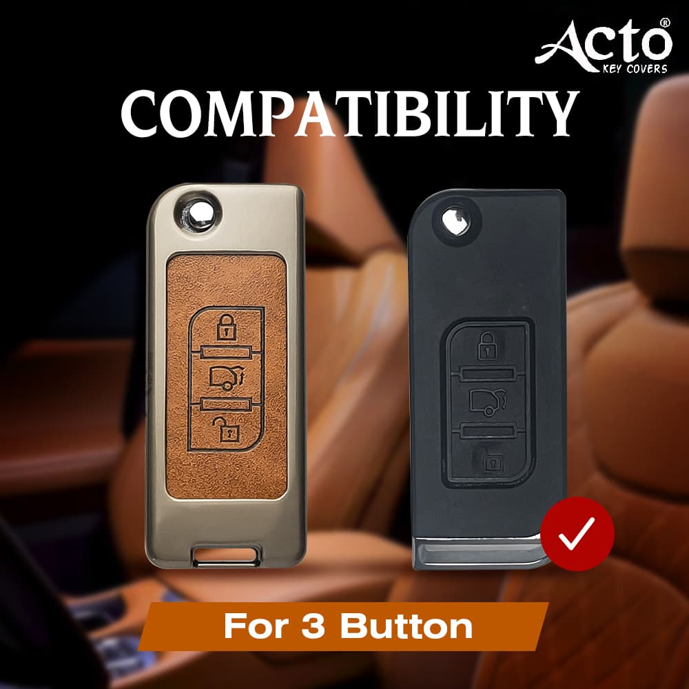 Acto Metal Leather car Key Cover with Key Chain Compatible with Mahindra Xuv 500 3 Button Flip Key Cover Pack of 1 Set 4