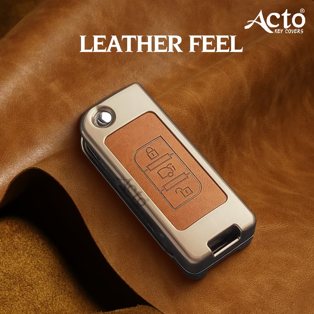 Acto Metal Leather car Key Cover with Key Chain Compatible with Mahindra Xuv 500 3 Button Flip Key Cover Pack of 1 Set 5