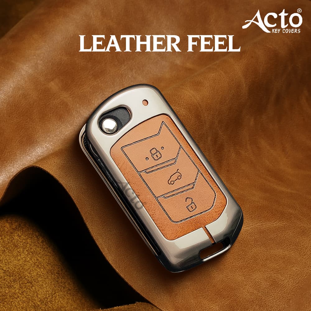 Acto Metal Leather car Key Cover with Key Chain Compatible with Bolero 2020+/ Marazzo/ Scorpio 2019+/ Thar 2020+/ Tuv 300 Plus/ Xuv 700 3 Button Flip Key Cover Pack of 1 Set 4