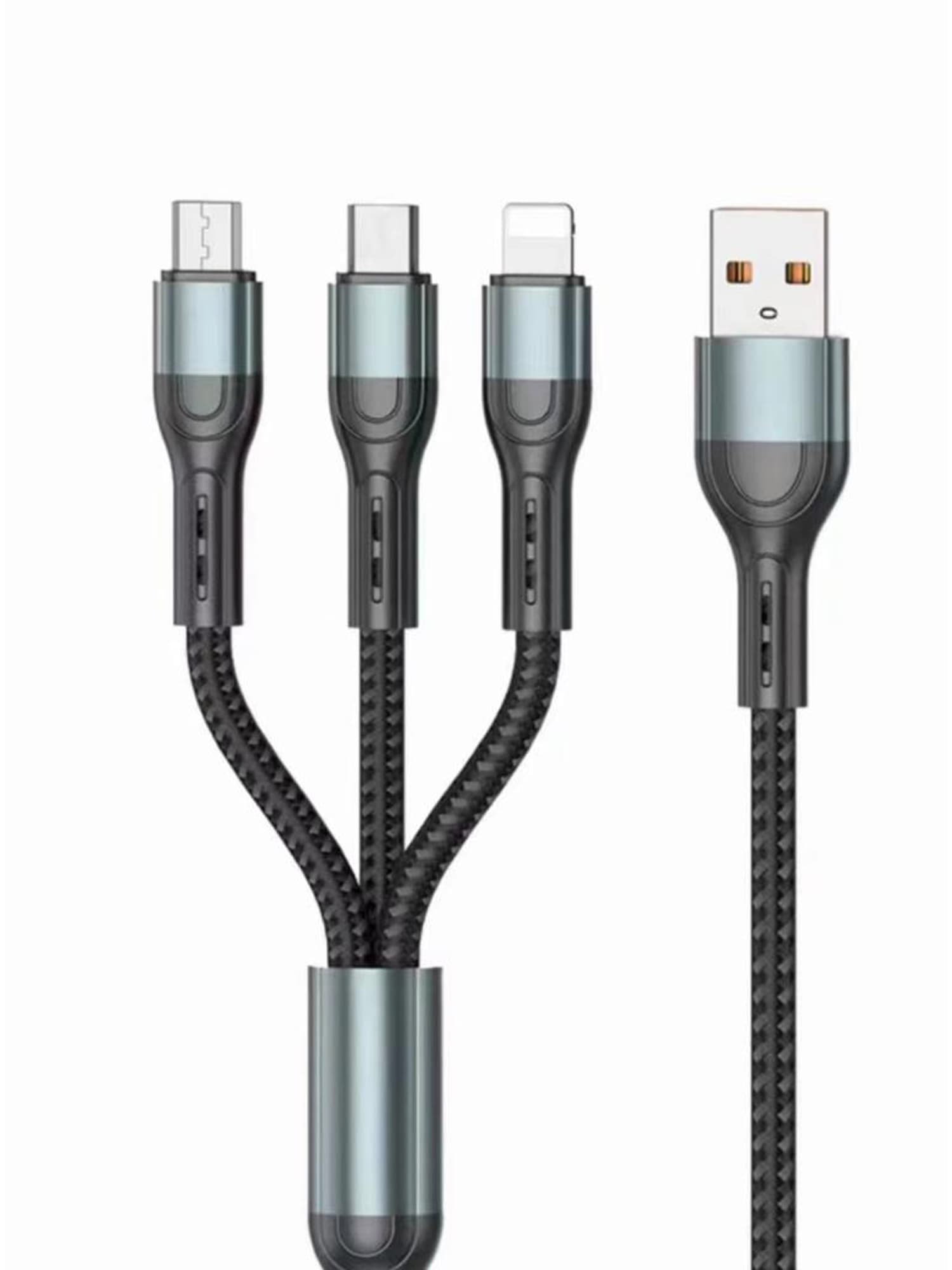 ACTO Mars Car Mobile Charger with 3 in 1 Data Cable 1 USB 1 PD 6 AMP Output Fast Charging 100 Watt & 1200 MM in Silver Color 3