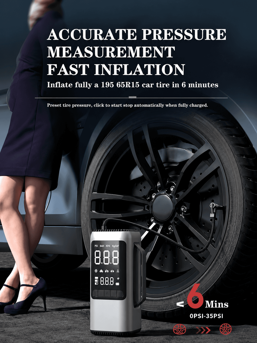 STARQ  6 in1 Jump Starter Battery, Digital Tyre Inflator 150PSI & Vacuum Cleaner, 21000mAh Portable Power Bank LED Light (6in1) 3