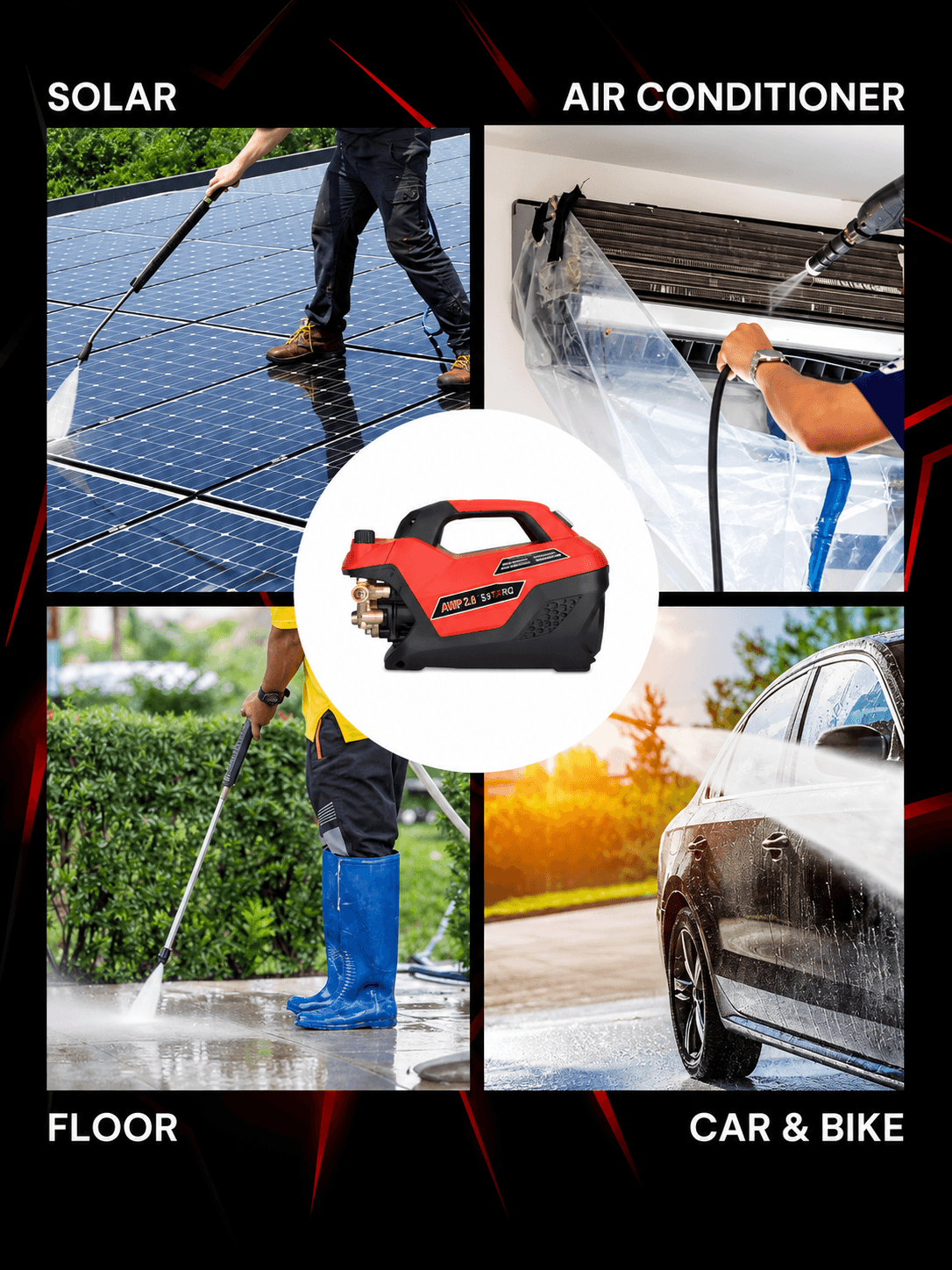 STARQ AWP 2.8 Combo High Pressure Car Washer | 2800W Motor, 350 Bar, 12L/Min Flow, 8M Hose Pipe | Professional 1L Foam Cannon Snow Lance (Red) with Pressure Control Knob 3