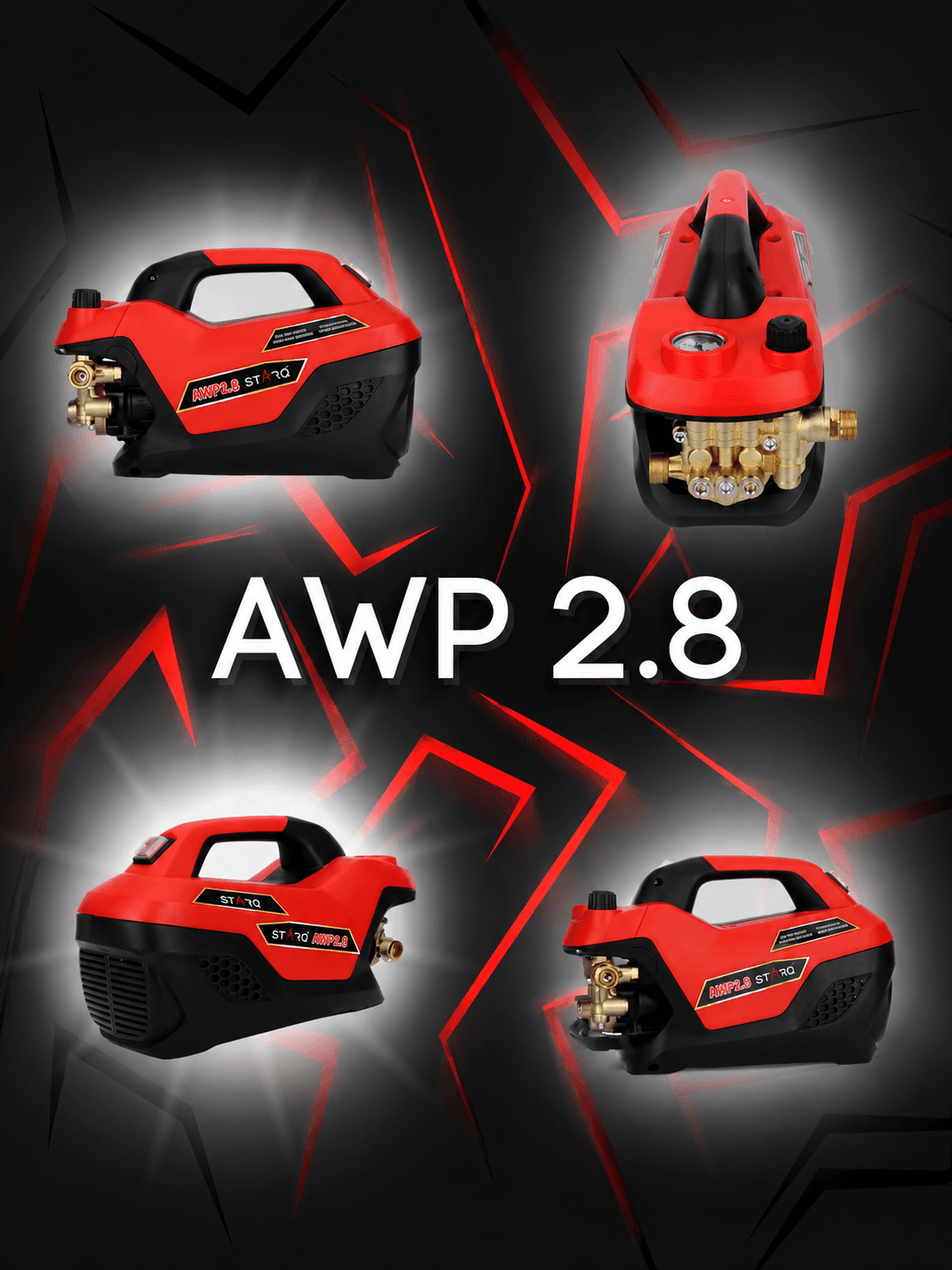 STARQ AWP 2.8 Combo High Pressure Car Washer | 2800W Motor, 350 Bar, 12L/Min Flow, 8M Hose Pipe | Professional 1L Foam Cannon Snow Lance (Red) with Pressure Control Knob 5