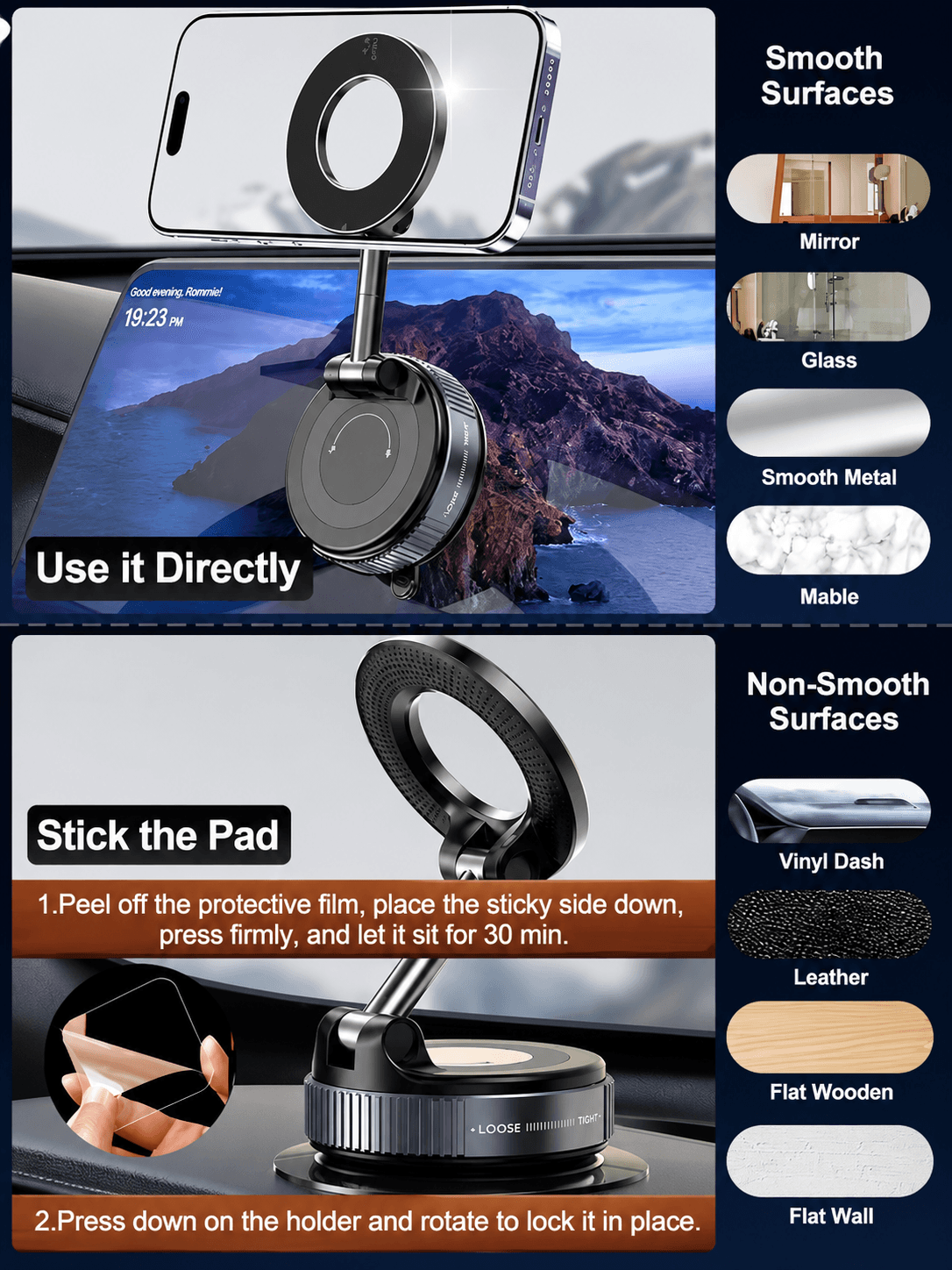 STARQ 360° Vaccum Magnetic Phones Holder, Magnetic Car Phone Mount, Hands-Free Suction Cup Phones Holder for Car/Gym/Mirror/Shower, Car Mount Compatible with All Mobile (Extended) 5