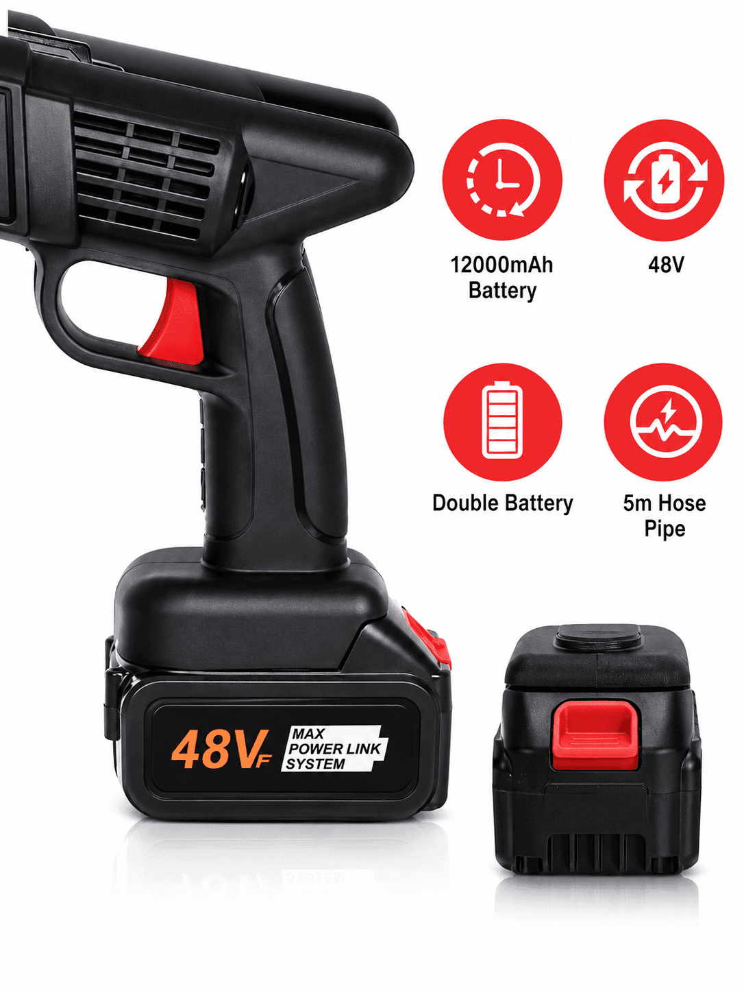 STARQ 48V Portable Pressure Washer with Rechargeable 2 Battery12000mah 30+30 Minutes Charging Life Cordless Washer Gun Cordless Power Washer Gun | Pressure Washer for Car Floor Cleaning (Double Battery) 4