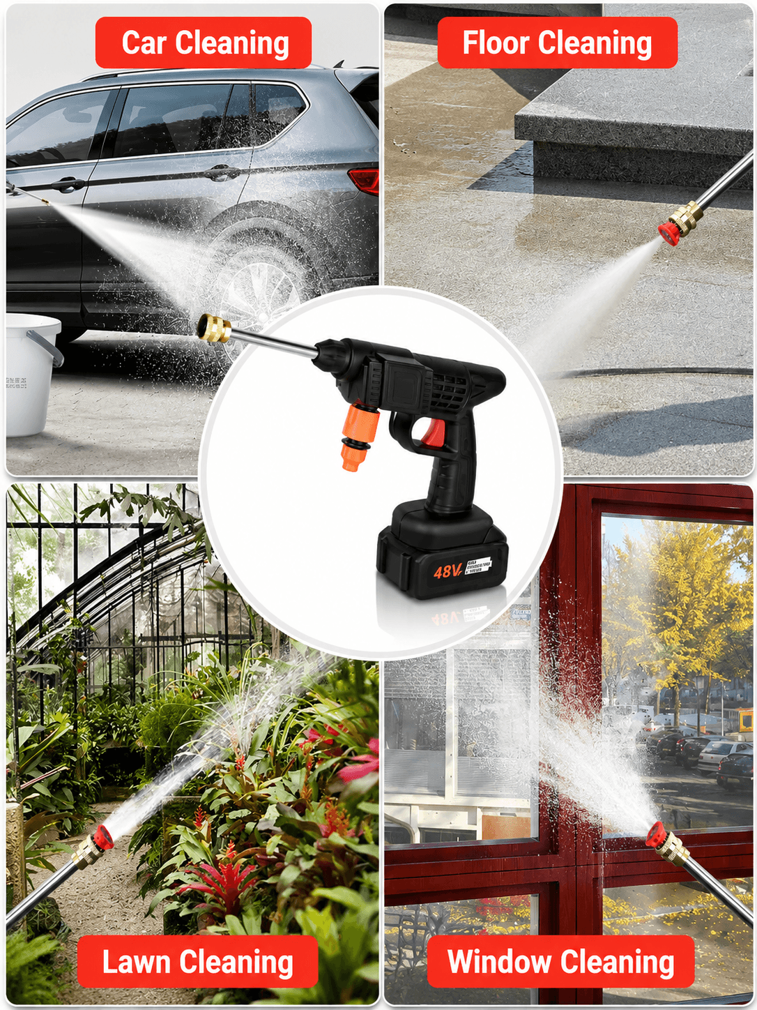 STARQ 48V Portable Pressure Washer with Rechargeable 2 Battery12000mah 30+30 Minutes Charging Life Cordless Washer Gun Cordless Power Washer Gun | Pressure Washer for Car Floor Cleaning (Double Battery) 5