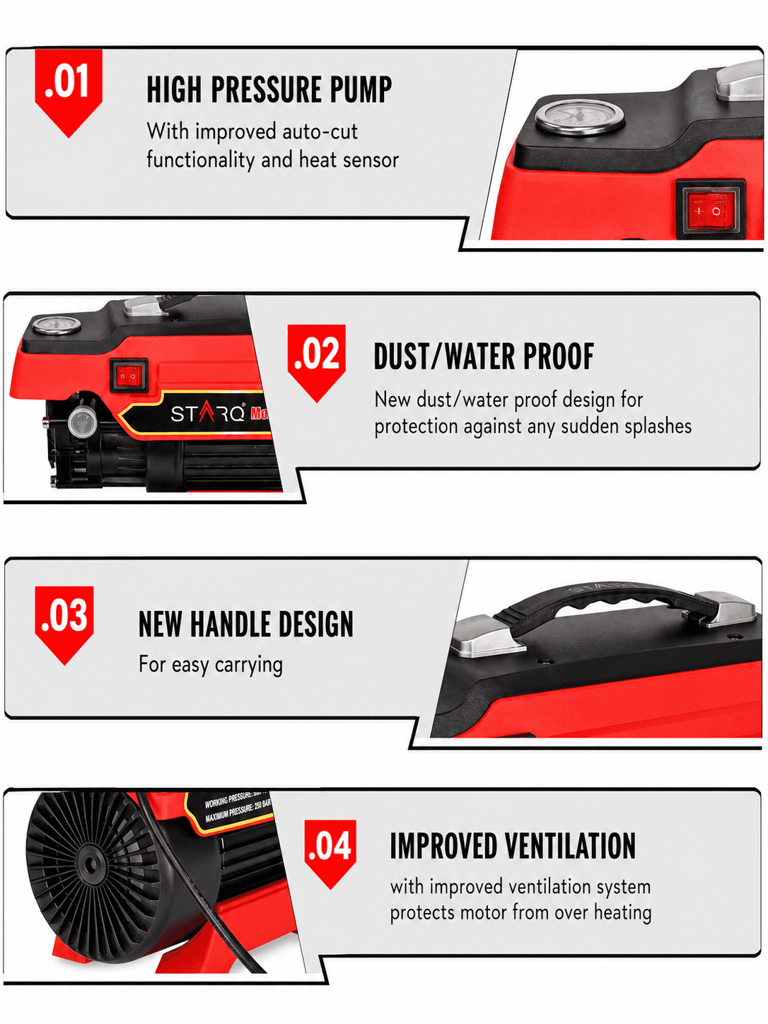 STARQ ST5 | 250 Bar 2500W | Heavy Duty High Pressure Washer for Car, Bike, Home | 1Ltr Professional Snow Foam Lance | Red 4