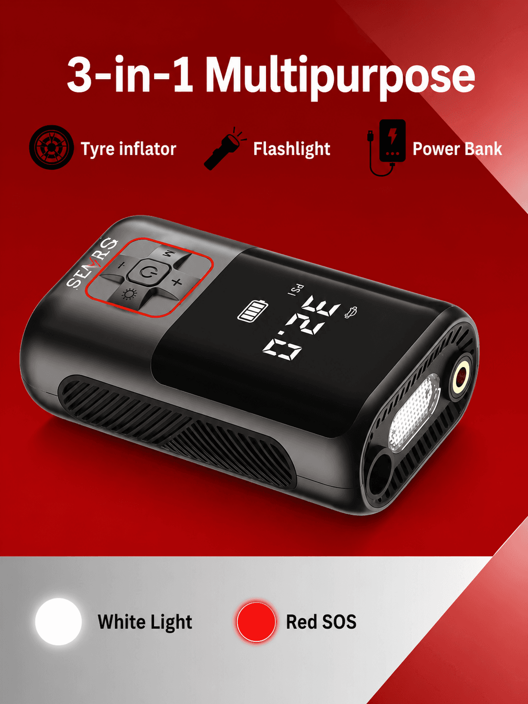 STARQ Inflate Pro Portable/Cordless Tyre Inflator/Air Compressor with Digital Display|4000mAh Battery|for Cars, Motorcycles, Bicycles, Football| Upto 150 Psi| Flash Light|Power Bank (Inflate Pro) 2