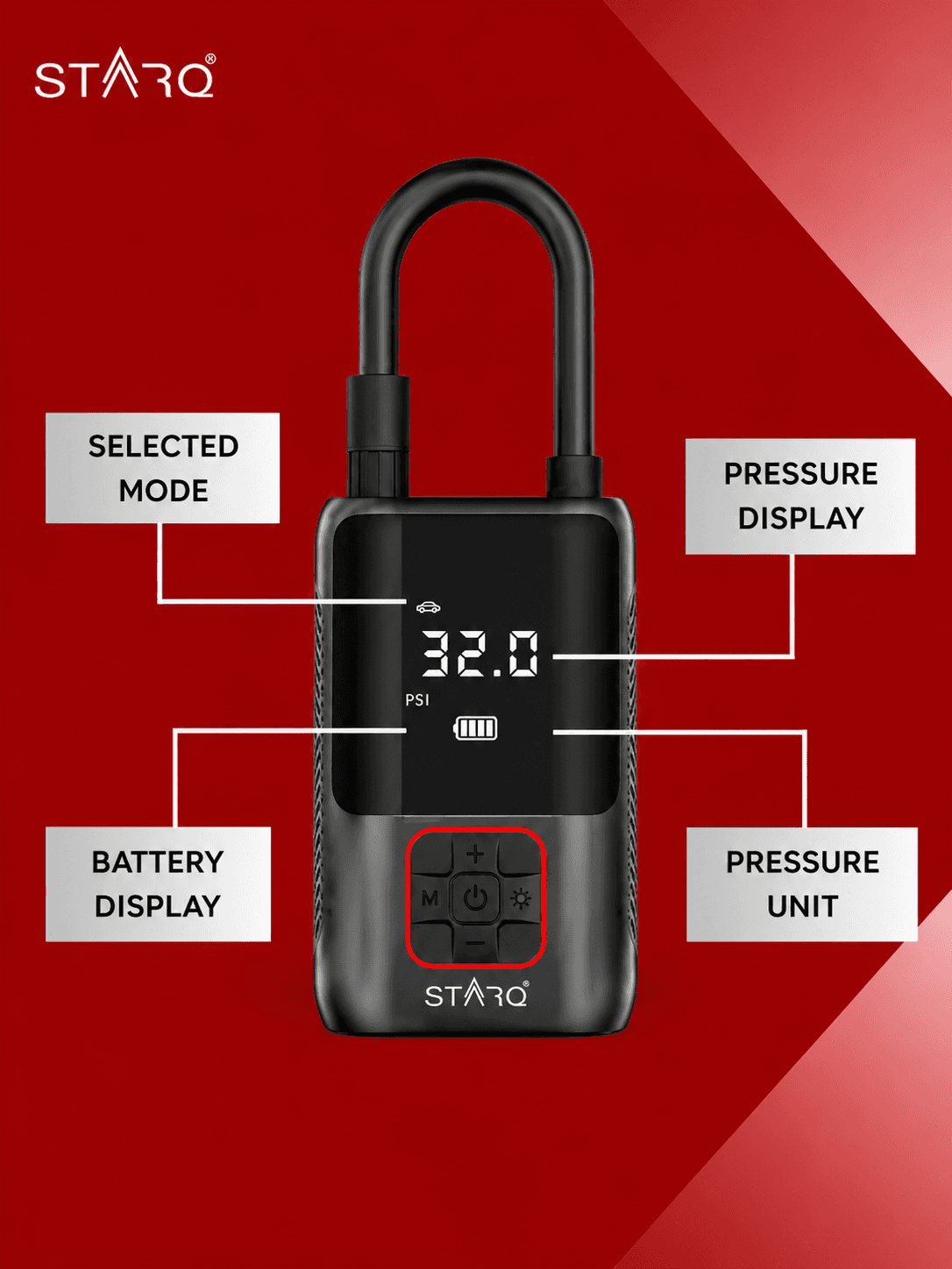 STARQ Inflate Pro Portable/Cordless Tyre Inflator/Air Compressor with Digital Display|4000mAh Battery|for Cars, Motorcycles, Bicycles, Football| Upto 150 Psi| Flash Light|Power Bank (Inflate Pro) 3