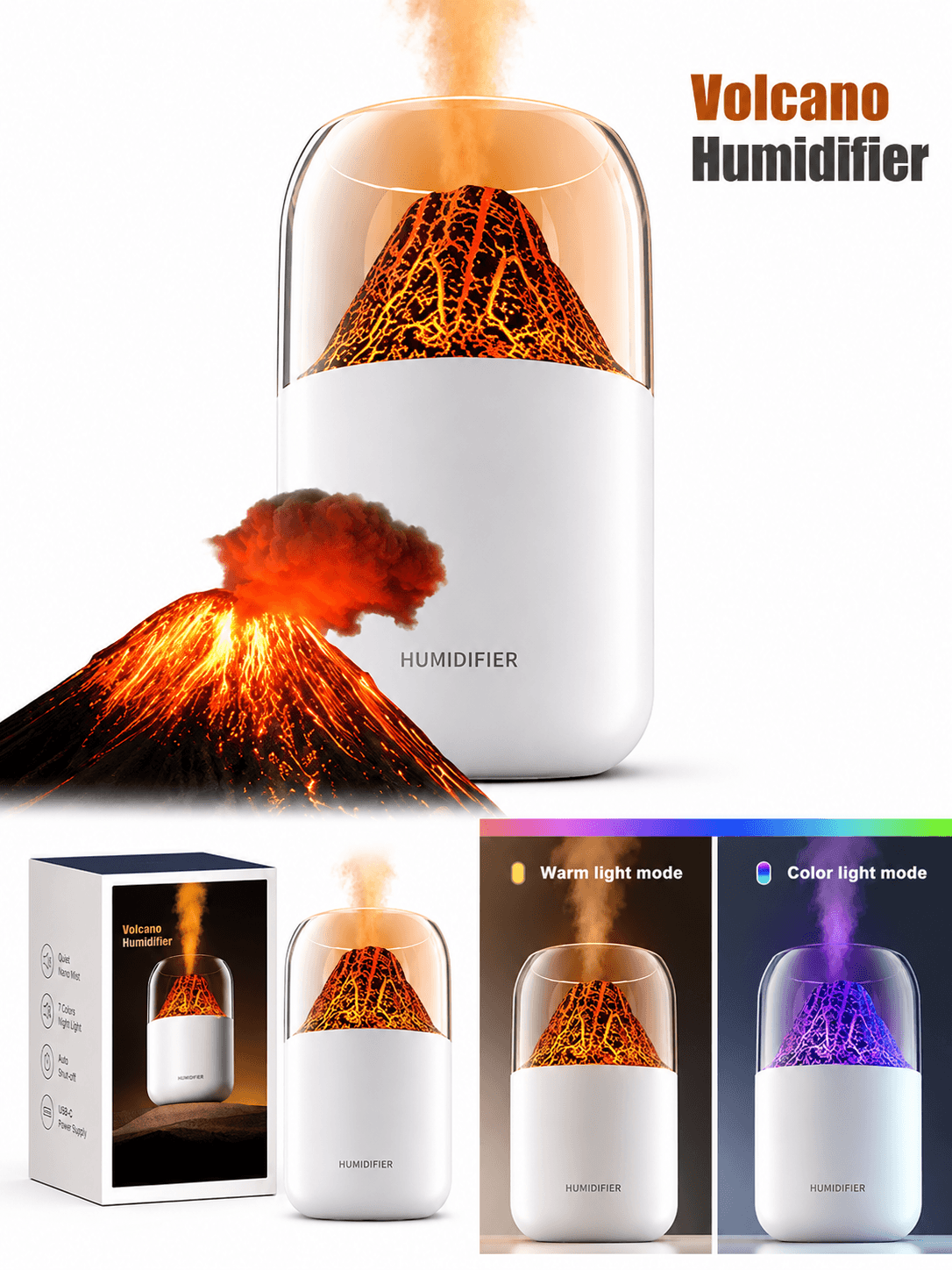 STARQ Volcano Flame Aroma Humidifier with LED Night Light, Cool Mist Diffuser, USB Powered, Portable Air Purifier for Home, Office & Bedroom, (Black) 3