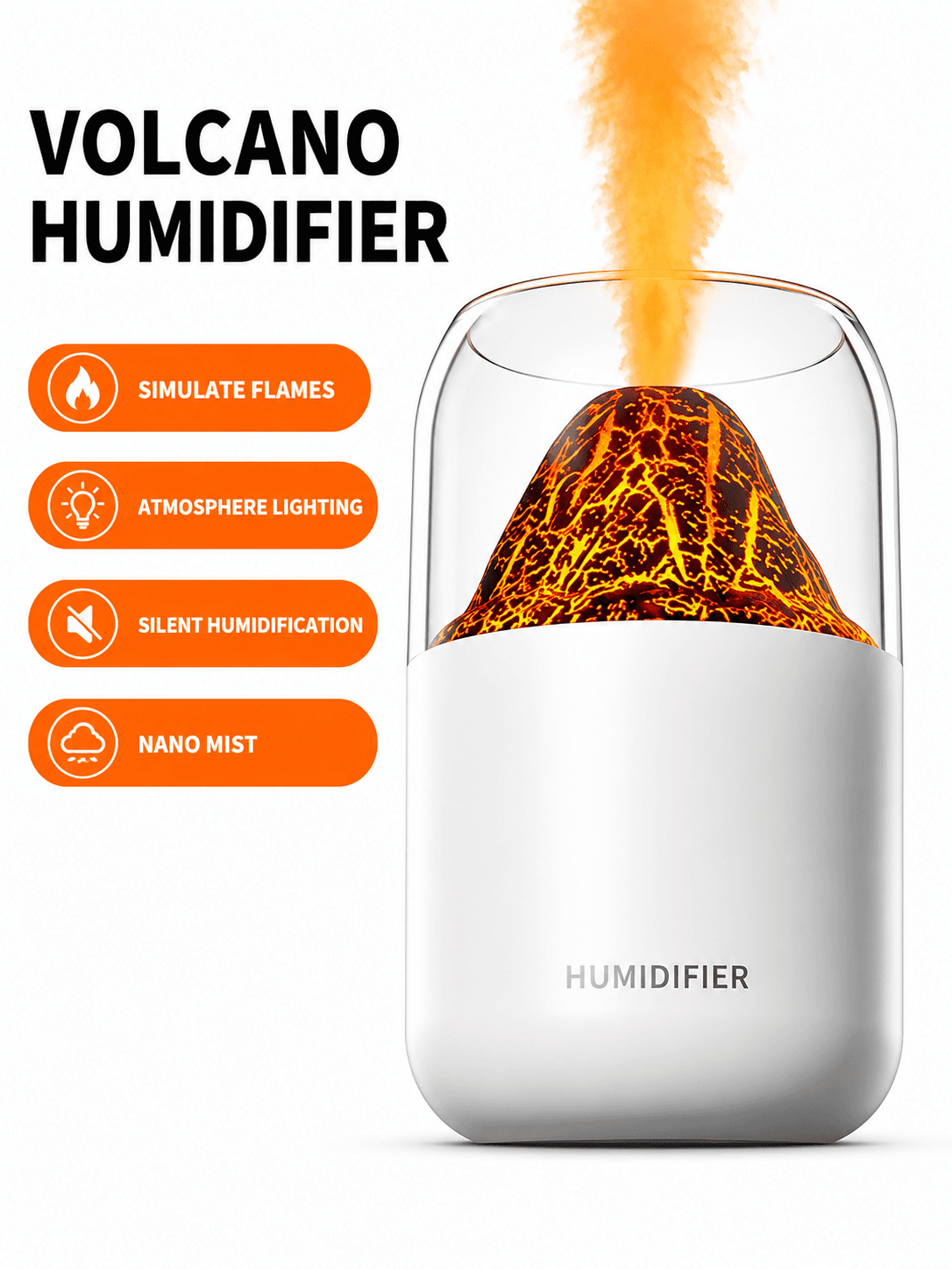 STARQ Volcano Flame Aroma Humidifier with LED Night Light, Cool Mist Diffuser, USB Powered, Portable Air Purifier for Home, Office & Bedroom, (Black) 4