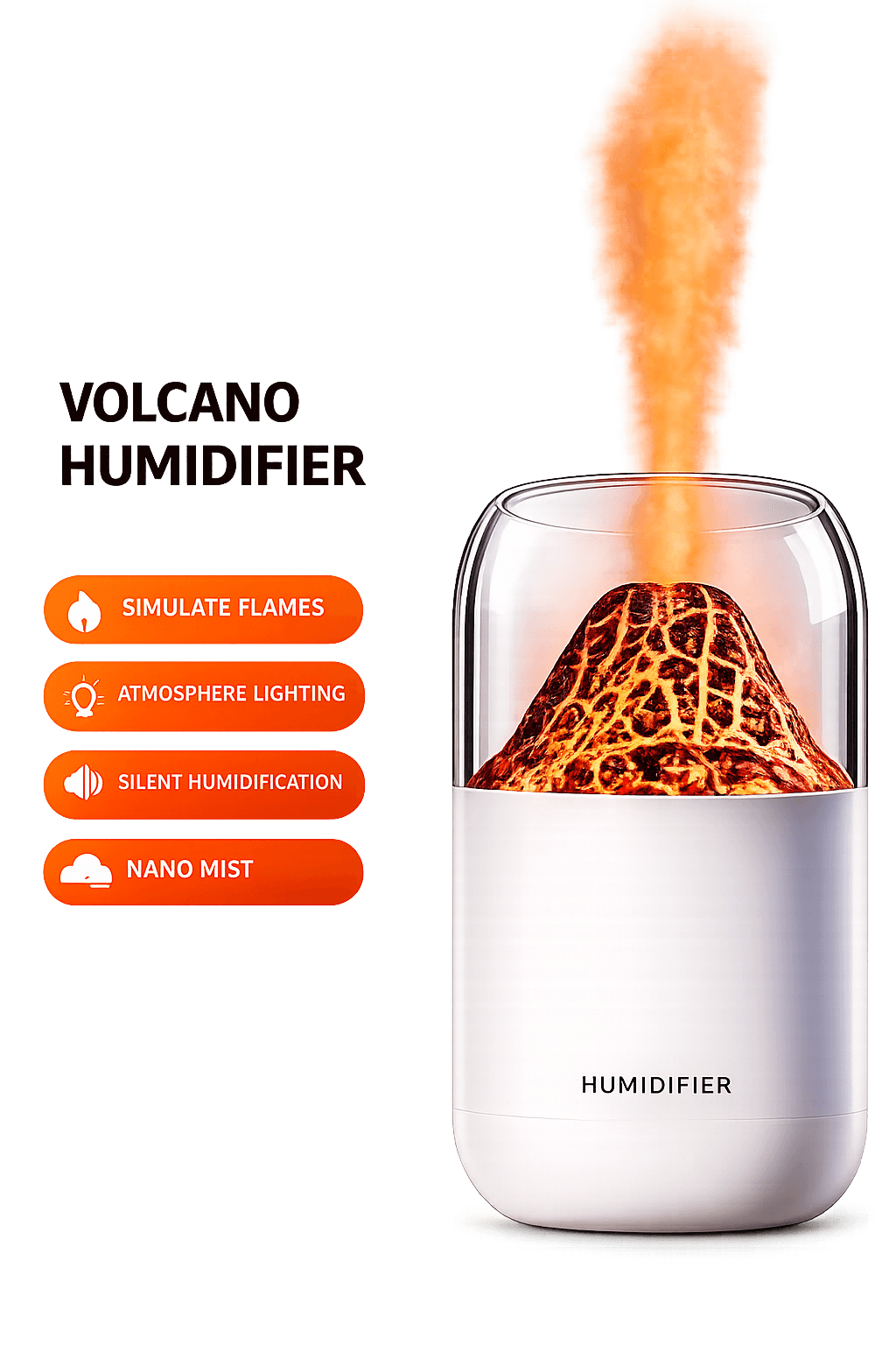 STARQ Volcano Flame Aroma Humidifier with LED Night Light, Cool Mist Diffuser, USB Powered, Portable Air Purifier for Home, Office & Bedroom, (White) 5