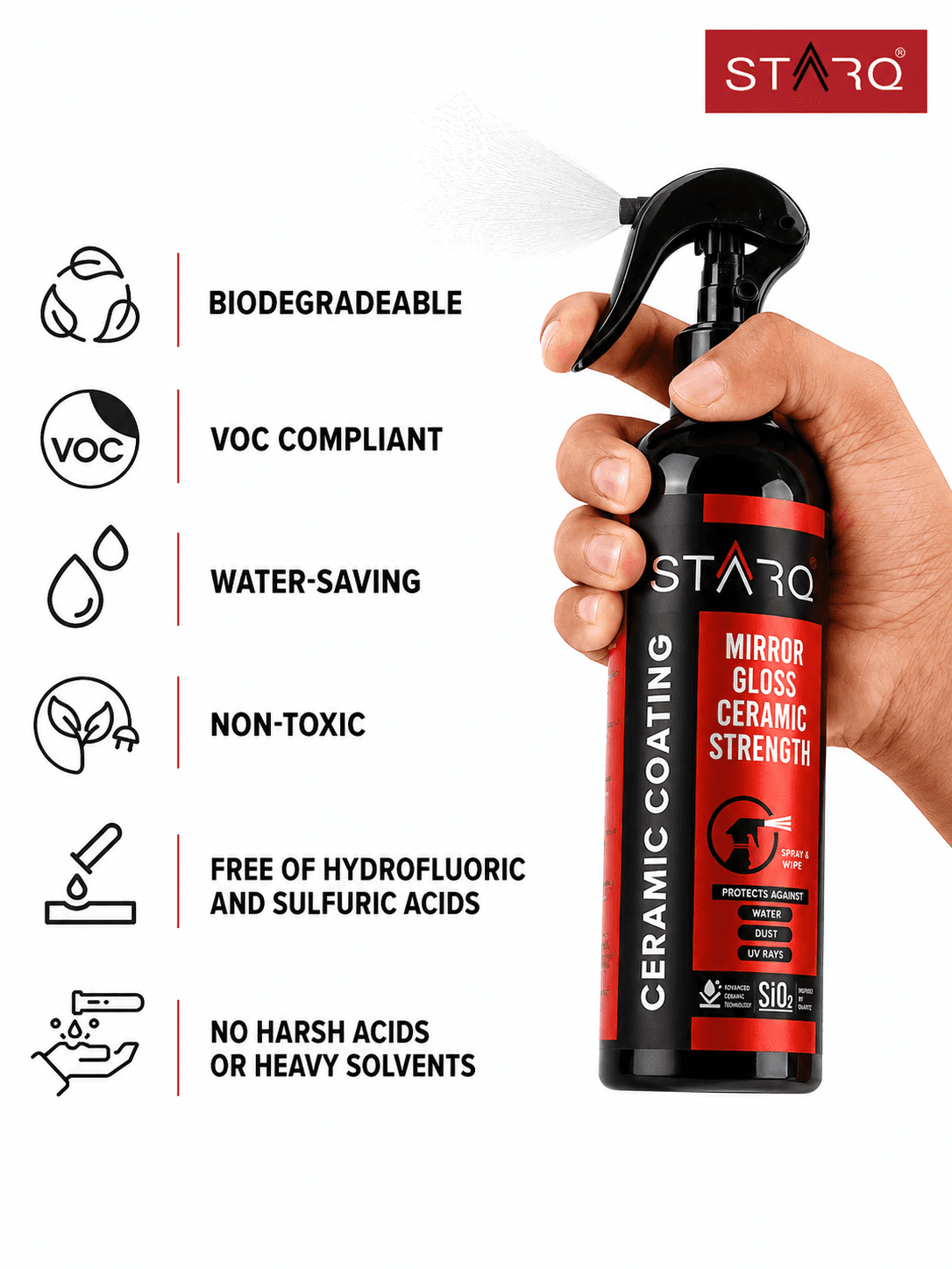 STARQ Ceramic Coating Spray 300ml – Extreme Hydrophobic Protection, High Gloss Finish, Advanced UV Protection, Easy DIY Ceramic Coating for Cars & Bikes 4