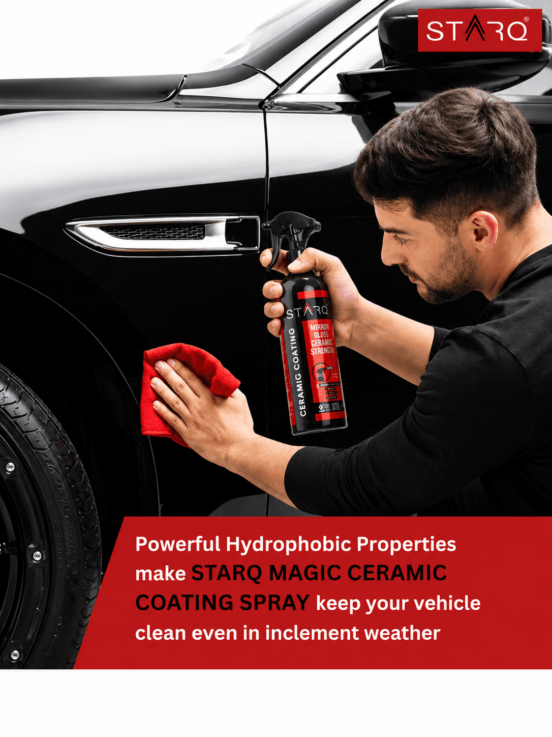 STARQ Ceramic Coating Spray 300ml – Extreme Hydrophobic Protection, High Gloss Finish, Advanced UV Protection, Easy DIY Ceramic Coating for Cars & Bikes 5