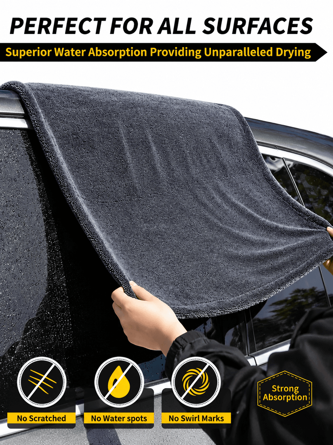 STARQ 1200 GSM Microfiber Car Cloth 40x60 cm Twisted Loop Super Absorbent Drying Towel Edgeless Lint-Free Scratch-Free Plush Cloth for Car Detailing Grey 4
