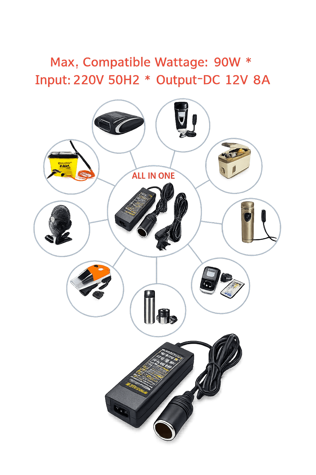 STARQ 12V AC to DC Converter 100-240V Car Cigarette Lighter Socket for Car Vacuum Cleaner Tire Inflator Car Air Purifier and Other Car Devices 72W Power Supply Adapter (6A) 4