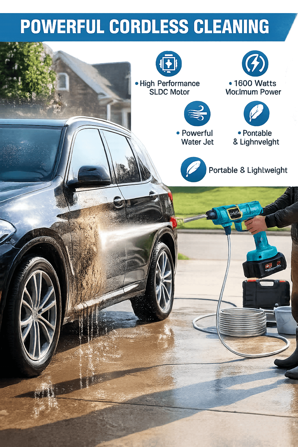 Starq TurboFlow Cordless Portable 48V Wireless Pressure Washer Gun - 12000mAh High Pressure Water Gun for Car and Bike Wash, Brushless Motor, 5M Hose Pipe, Double Battery Included 2