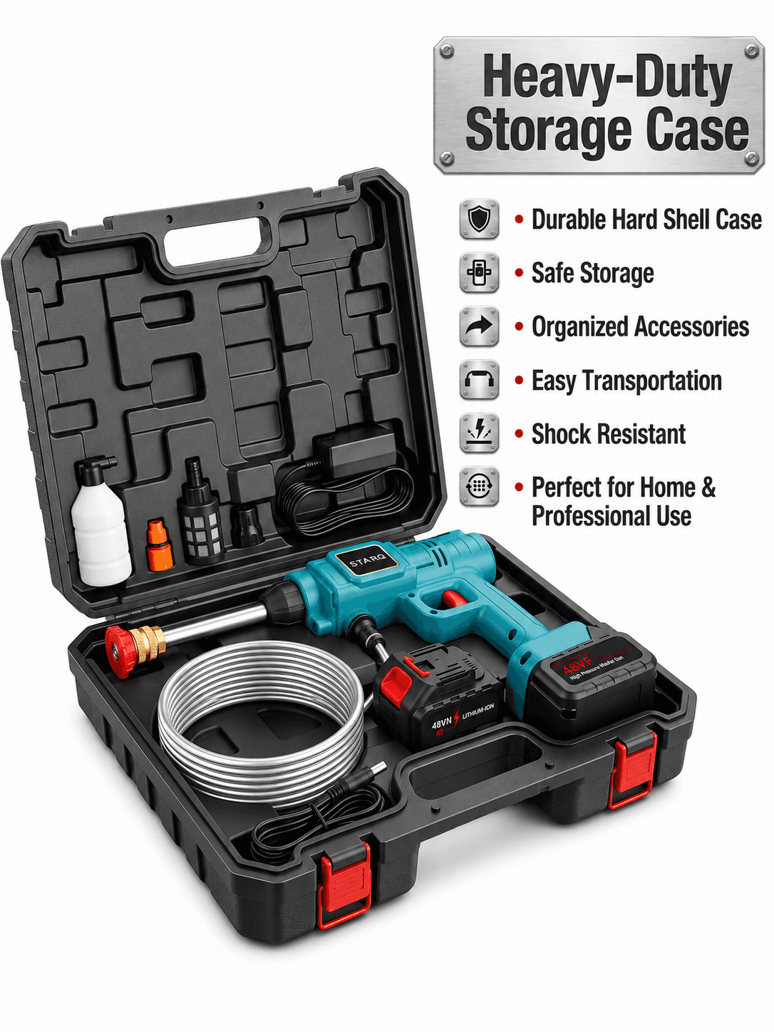 Starq TurboFlow Cordless Portable 48V Wireless Pressure Washer Gun - 12000mAh High Pressure Water Gun for Car and Bike Wash, Brushless Motor, 5M Hose Pipe, Double Battery Included 4