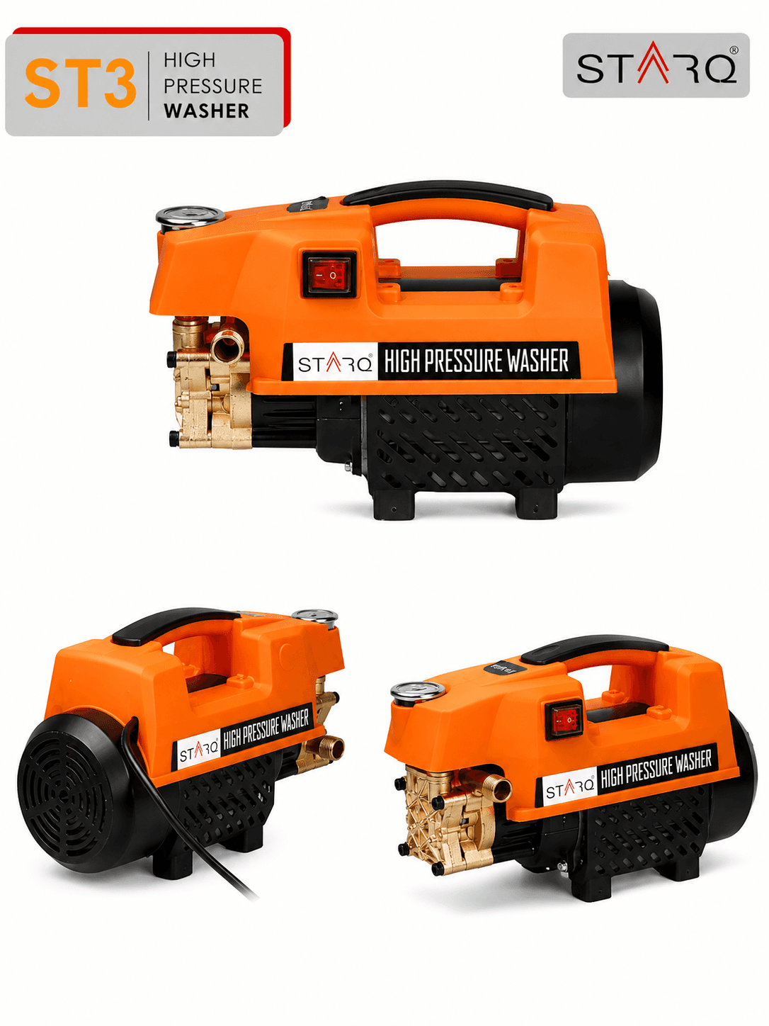 STARQ ST3 1800W Heavy Duty High Pressure Washer 150 Bar, 8L/Min Flow, Brass Coated Pump, Copper Motor Portable Car, Bike, Home, AC & Solar Cleaning Machine 3