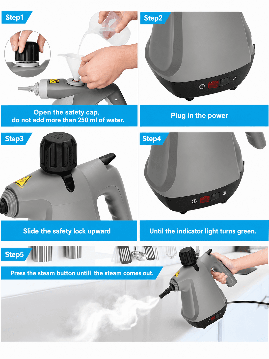 STARQ - 15 in1 Handheld Steam Cleaner for Home, Car, Furniture Cleaning Machine for Stubborn Stains On Kitchen, Bathroom, Car Floor, Curtains, Mattresses, and Kitchen Surfaces (Grey) 3