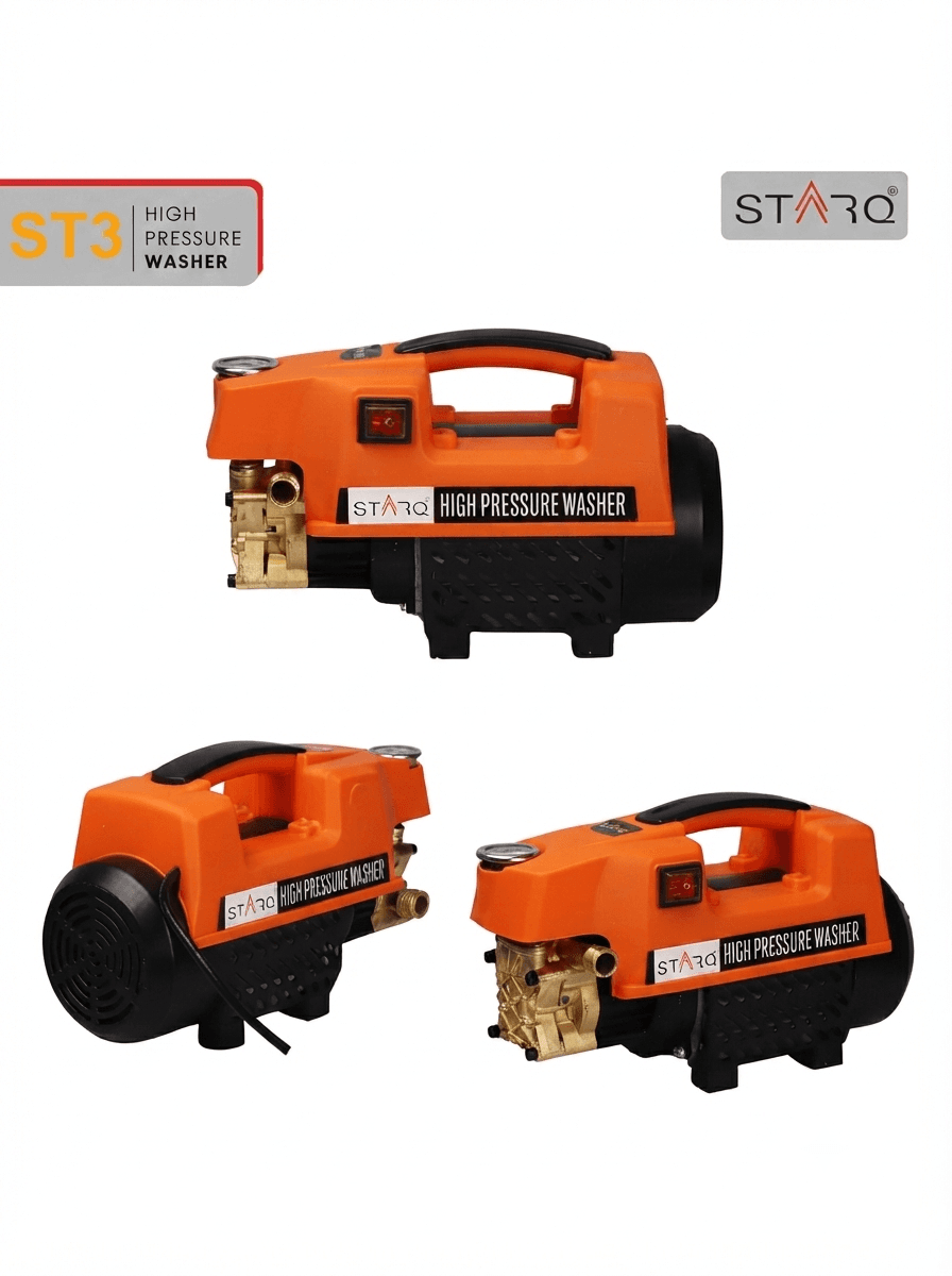 STARQ ST3 1800W Heavy Duty High Pressure Washer 150 Bar, 8L/Min Flow, Brass Coated Pump, Copper Motor Portable Car, Bike, Home, AC & Solar Cleaning Machine with Black Foam Canon (ST3 Combo) 4