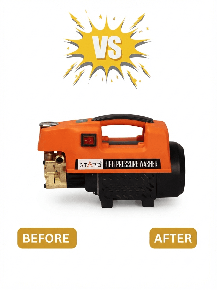 STARQ ST3 1800W Heavy Duty High Pressure Washer 150 Bar, 8L/Min Flow, Brass Coated Pump, Copper Motor Portable Car, Bike, Home, AC & Solar Cleaning Machine with Black Foam Canon (ST3 Combo) 5