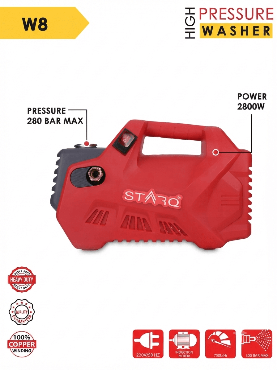 STARQ® W8 2800W | 280 Bar | Portable Heavy Duty High Pressure Washer/ Cleaner | Red 2