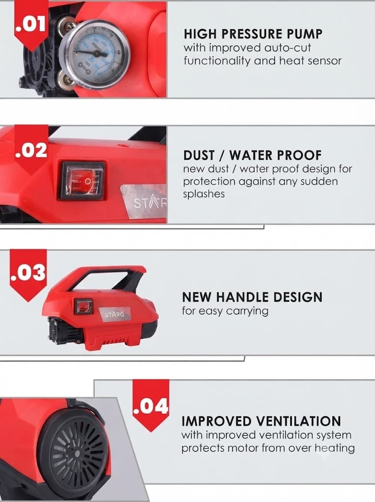 STARQ® W7 2700W | 270 Bar | Heavy Duty High Pressure Washer | Red (Pro) 4