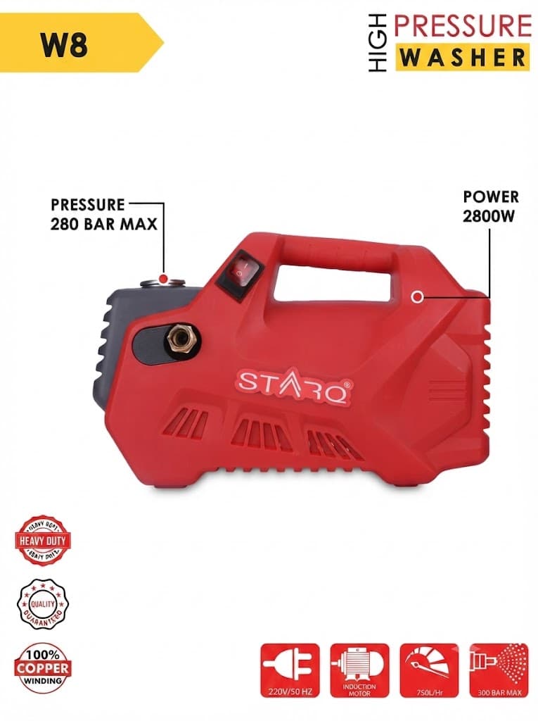STARQ® W8 2800W | 280 Bar | Portable Heavy Duty High Pressure Washer/ Cleaner | Red (Combo) 2