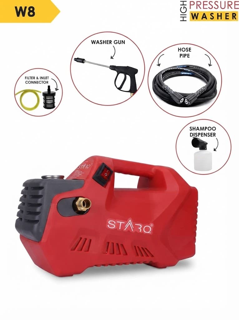STARQ® W8 2800W | 280 Bar | Portable Heavy Duty High Pressure Washer/ Cleaner | Red (Combo) 3
