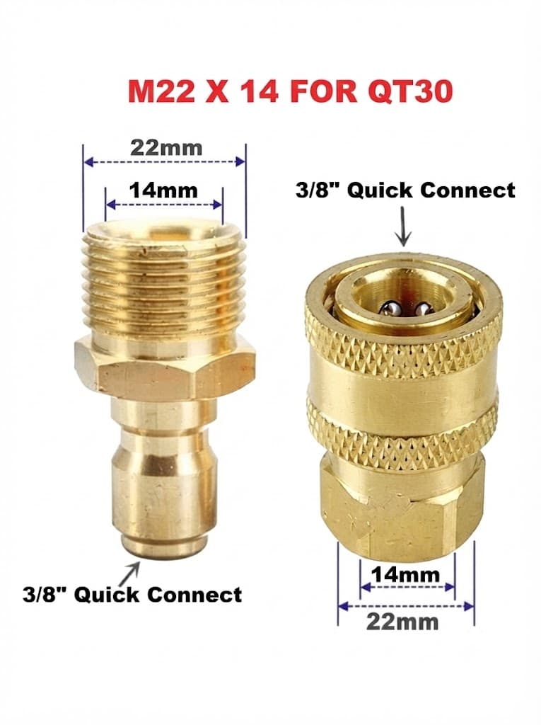 STARQ 2 QD SETS Quick Connect Adapter Fittings for Pressure Washer Hose Pipe M22 x 14 (Set of 2 Male and 2 Female) SUITABLE FOR QT30 MACHINE ONLY 2
