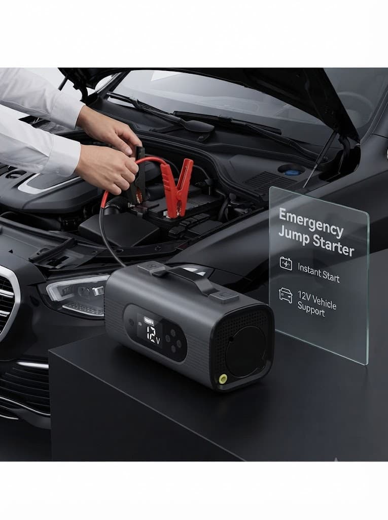 STARQ 8-in-1 Portable Jump Starter with Air Compressor, 18000mAh Battery, 2500A Peak Current, 150PSI Tyre Inflator, LED Emergency Light for Car, Bike & SUV 4