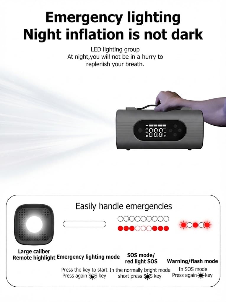 STARQ 8-in-1 Portable Jump Starter with Air Compressor, 18000mAh Battery, 2500A Peak Current, 150PSI Tyre Inflator, LED Emergency Light for Car, Bike & SUV 5