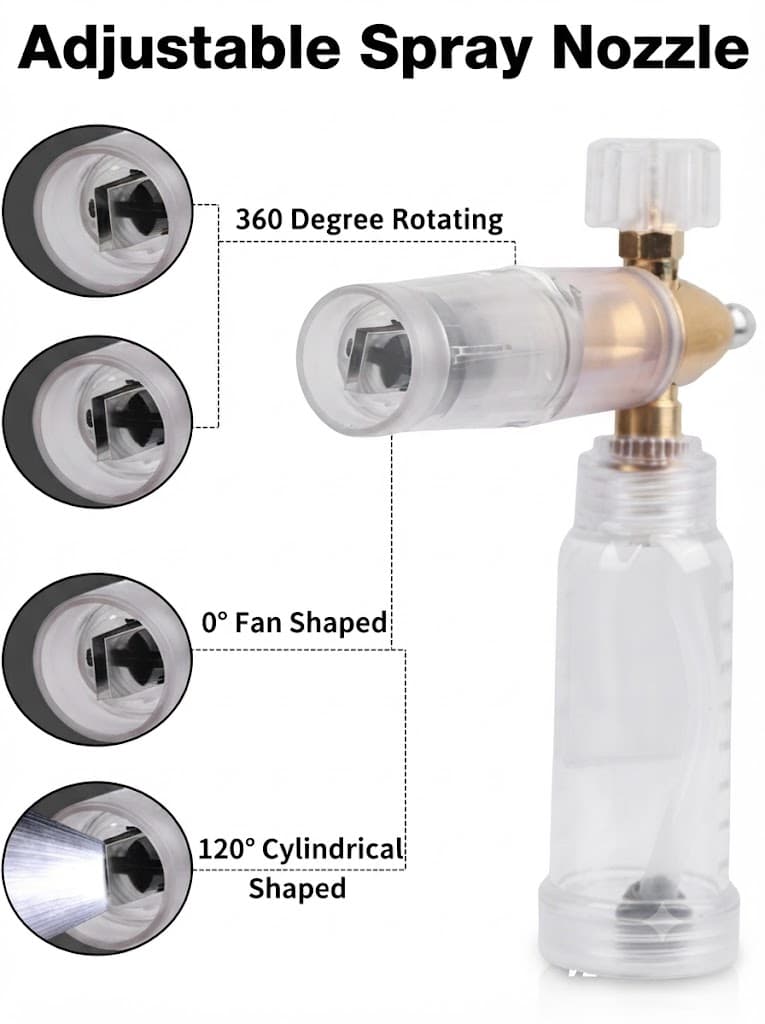 STARQ Nano Compact Size Heavy-Duty Professional Concentrate Foam Cannon Snow Lance 100 mL Bottle with 1.1mm Orifice 1/4″ Quick Connector for Pressure Washer Easy Gravity Fed Comes with Adapter 2