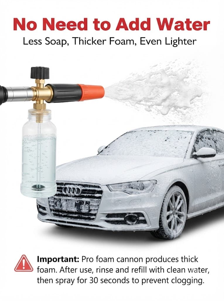 STARQ Nano Compact Size Heavy-Duty Professional Concentrate Foam Cannon Snow Lance 100 mL Bottle with 1.1mm Orifice 1/4″ Quick Connector for Pressure Washer Easy Gravity Fed Comes with Adapter 3