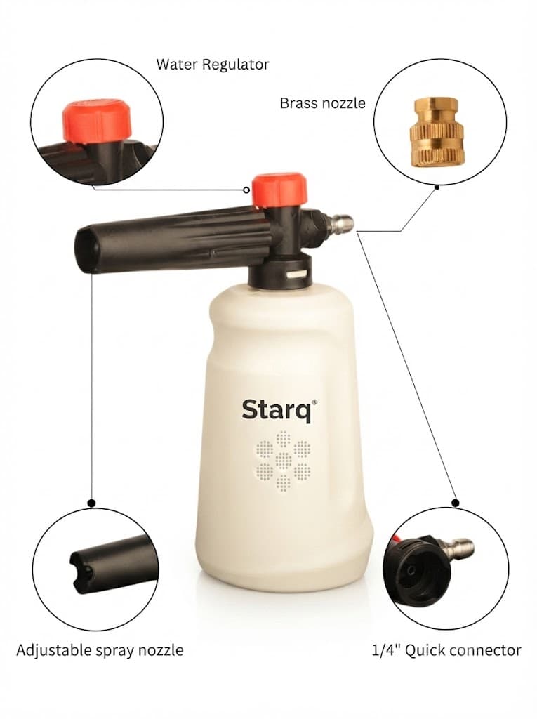 Starq New Advance Adjustable Pro Foam Lance/Cannon for Thick Clinging Foam, 1000 PSI, 1.1mm Orifice, Brass/ABS Nozzle,1/4" with Quick Connector, Plastic (FL2) 2
