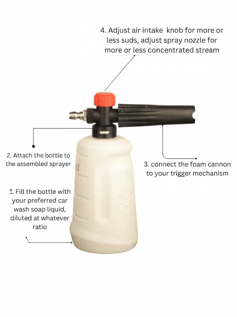 Starq New Advance Adjustable Pro Foam Lance/Cannon for Thick Clinging Foam, 1000 PSI, 1.1mm Orifice, Brass/ABS Nozzle,1/4" with Quick Connector, Plastic (FL2) 3
