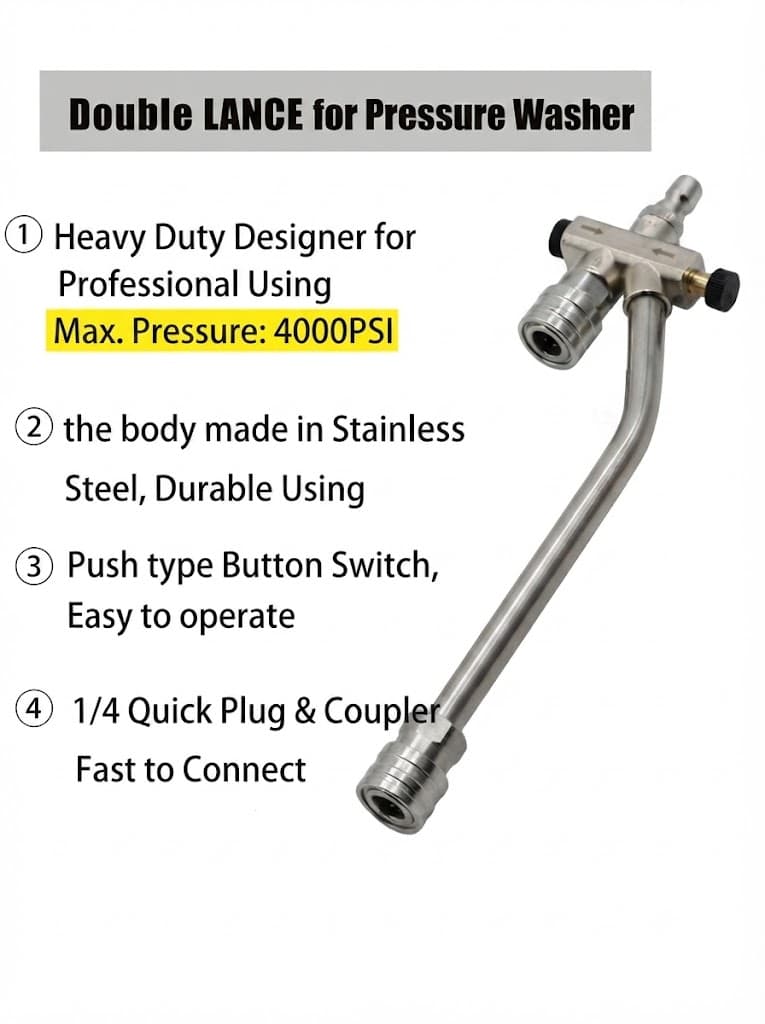 Starq Dual Lance Pressure Washer Wand For Foam Cannon, Stainless Steel With 1/4 Quick Male Connect - DV500 - Easy Switch Betweem Foam Lance and Nozzle - For Car, Bike Floor, Roof Cleaning 4