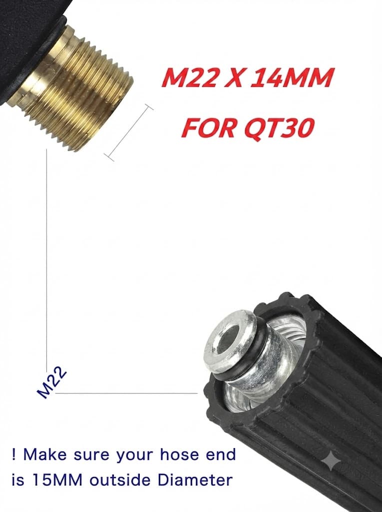 STARQ (15 Meter) Heavy Duty Black Molded Pipe Compatible With QT30 Only M22x14mm Hydraulic steel braided Hose pipe R1 2