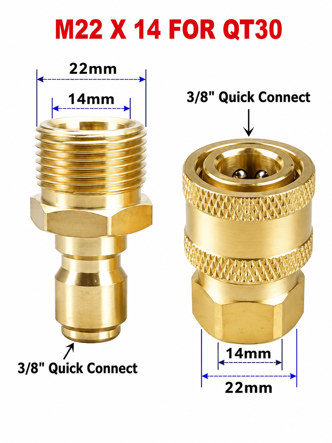 STARQ 2 QD SETS Quick Connect Adapter Fittings for Pressure Washer Hose Pipe M22 x 14 (Set of 2 Male and 2 Female) SUITABLE FOR QT30 MACHINE ONLY 3